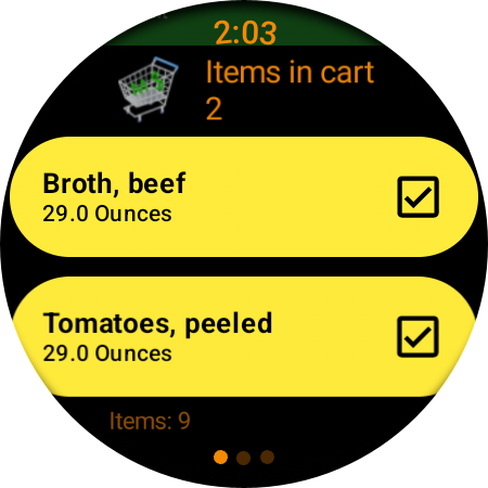 Items in cart