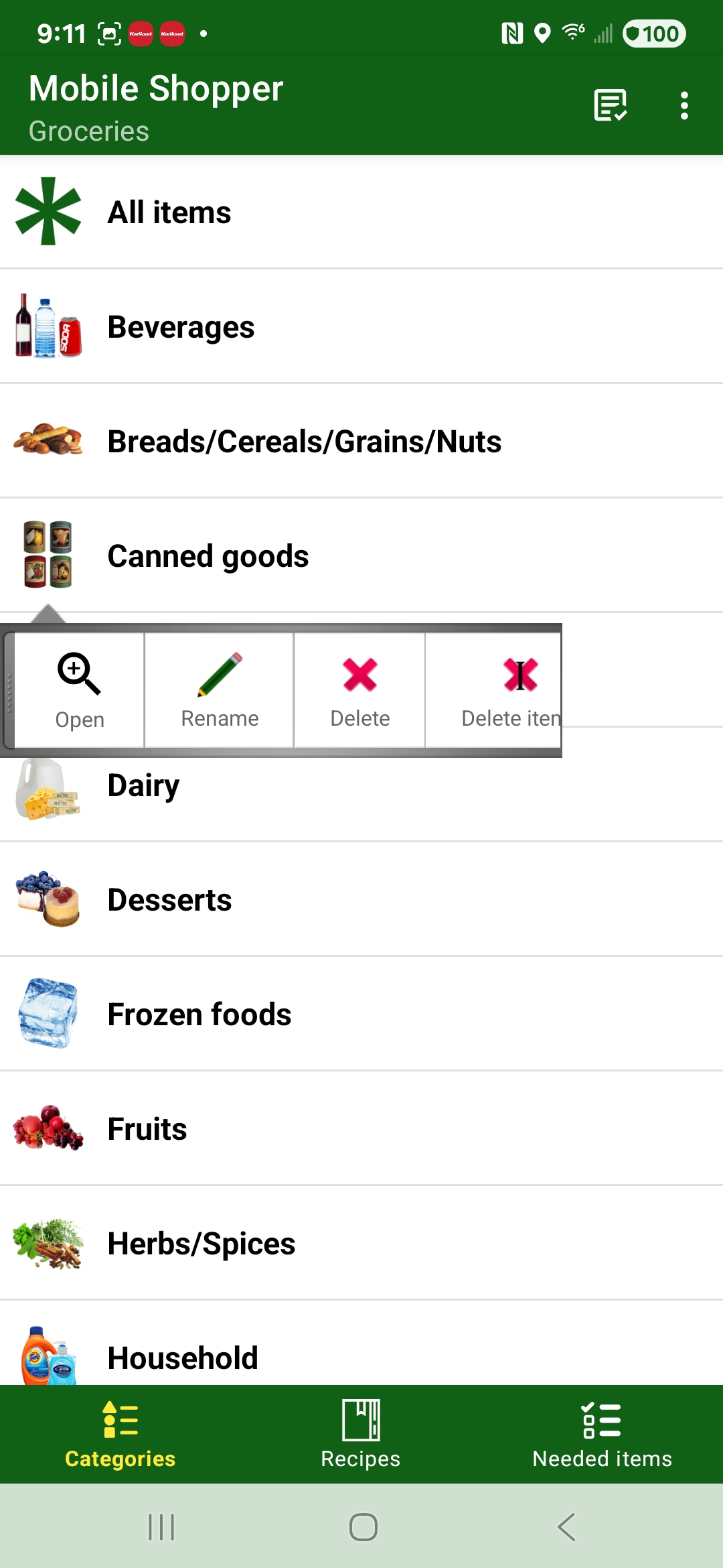 Main view with Quick Action Bar