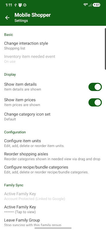 Settings View 1
